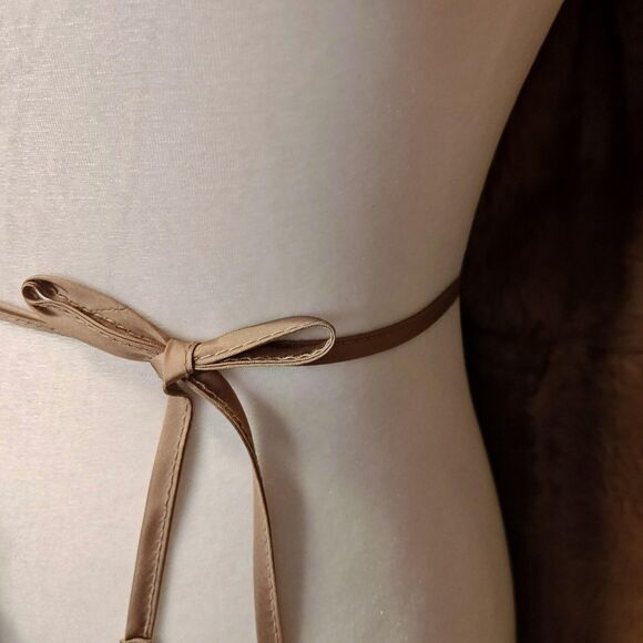 Leder Fischer Shearling Coat Womens Small Tan Suede Hooded Fur Trim Belted Long - Picture 11 of 16